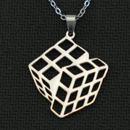 Stainless Steel Hollow Cube ペンダントネックレス 3x3x3 Silver image